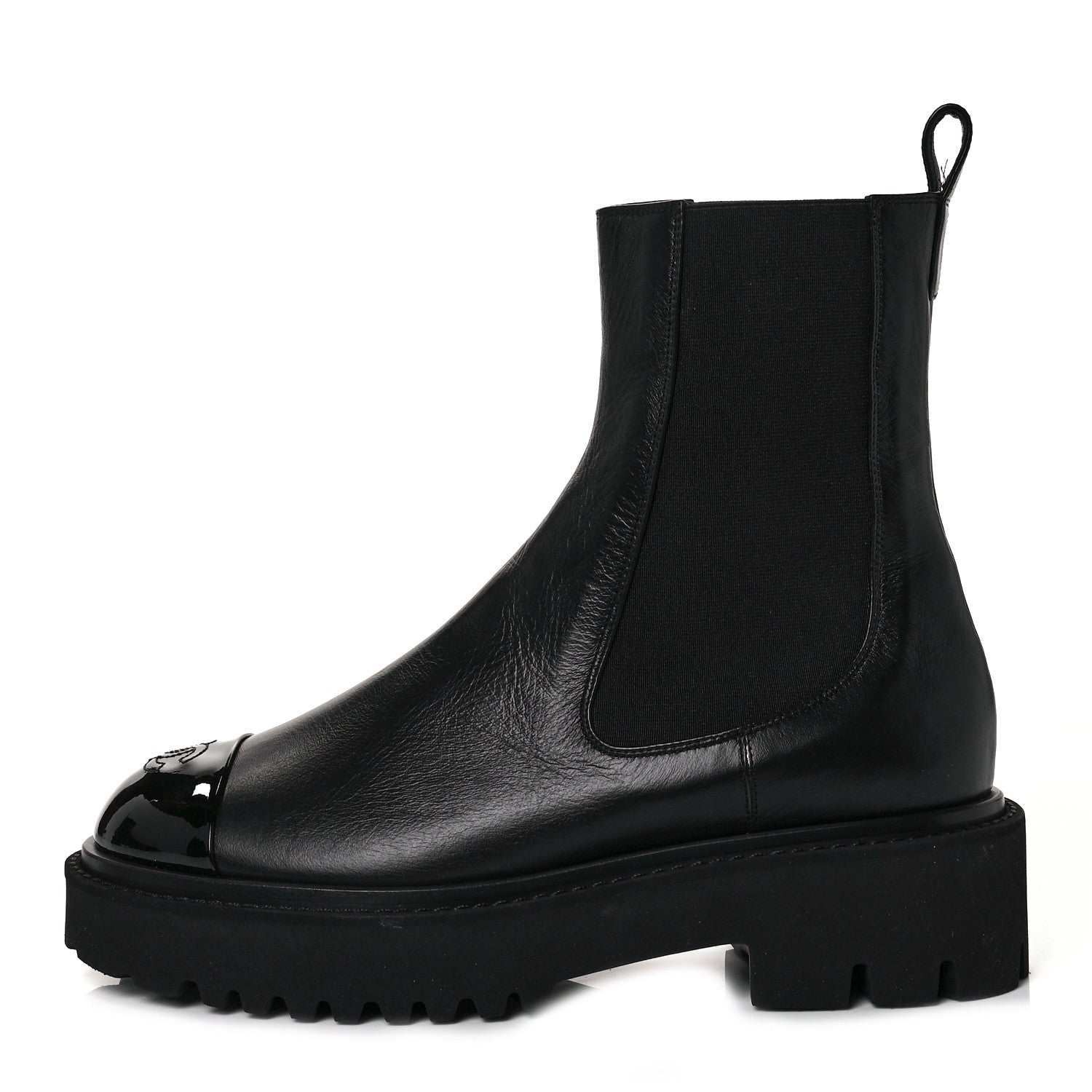 Chanel Crumpled Calfskin Patent Cap Toe Short Boots 39.5 Black 1 of 9