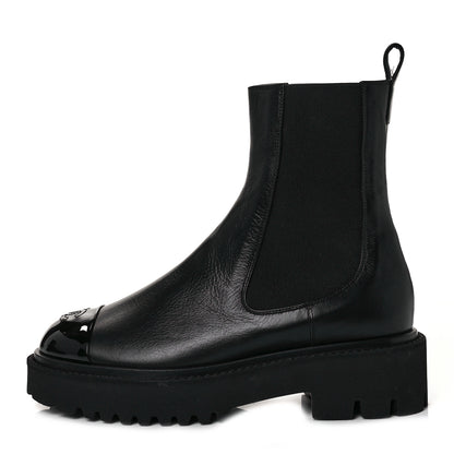 Chanel Crumpled Calfskin Patent Cap Toe Short Boots 39.5 Black 1 of 9