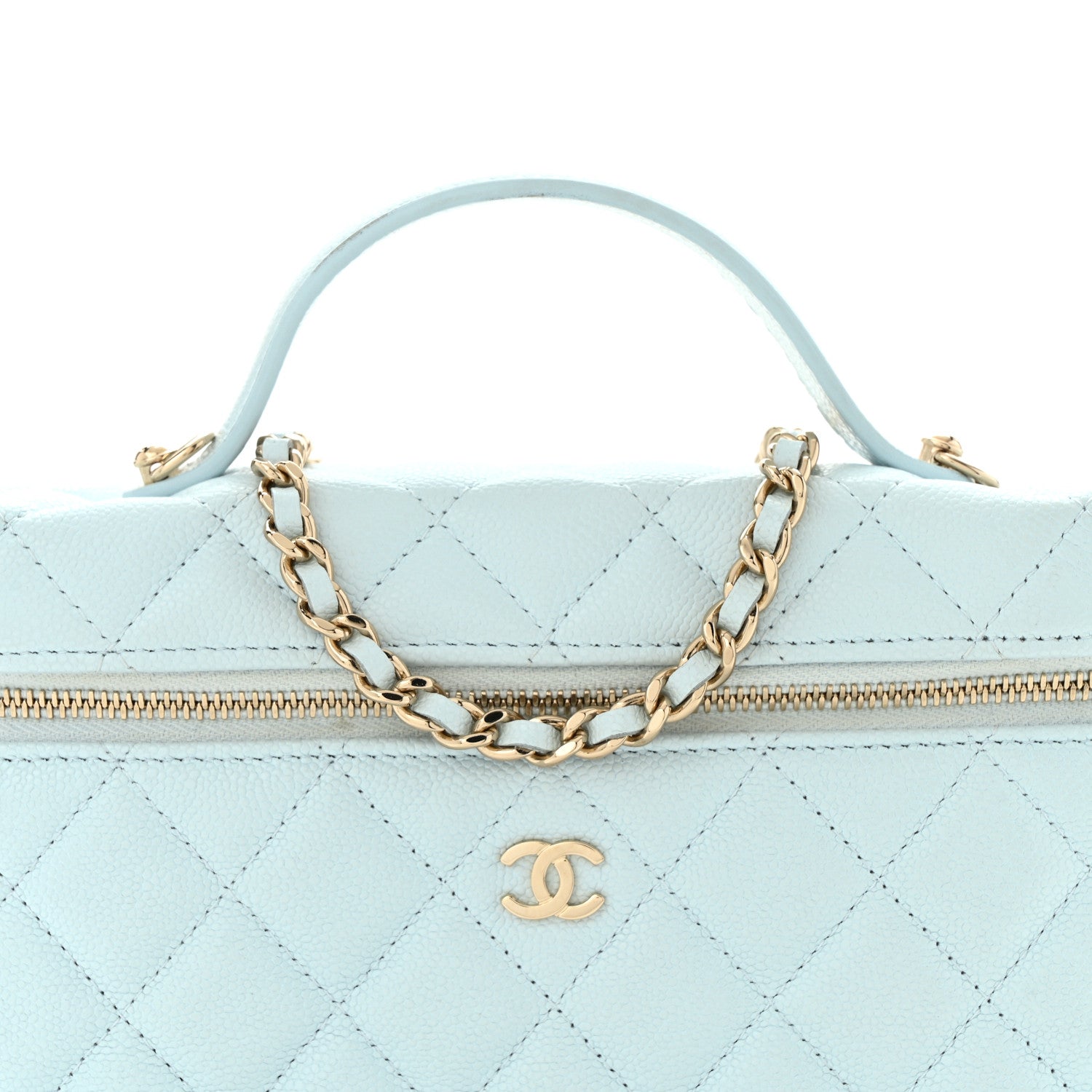 Chanel Caviar Quilted Top Handle Slim Vanity With Chain Light Blue 8 of 11