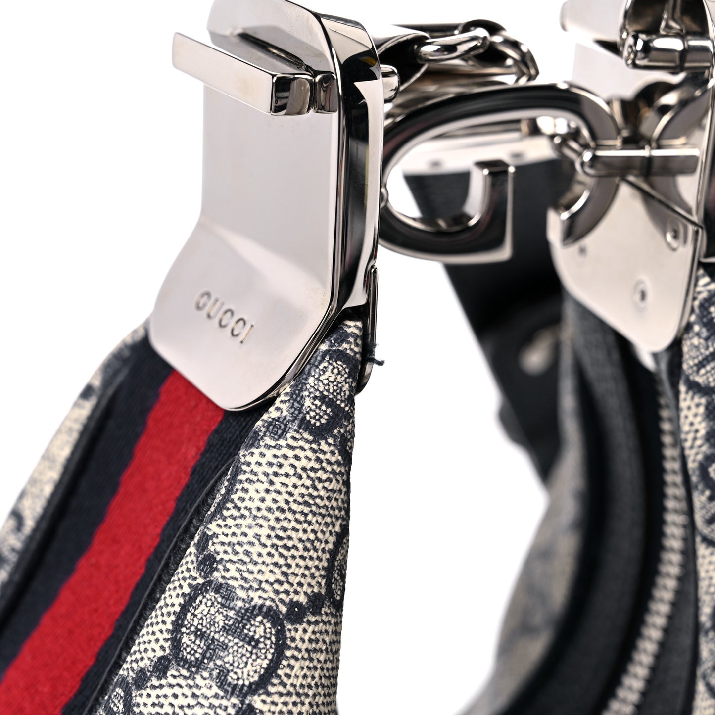 GG Supreme Monogram Textured Calfskin Web Small Attache Shoulder Bag Beige Blue