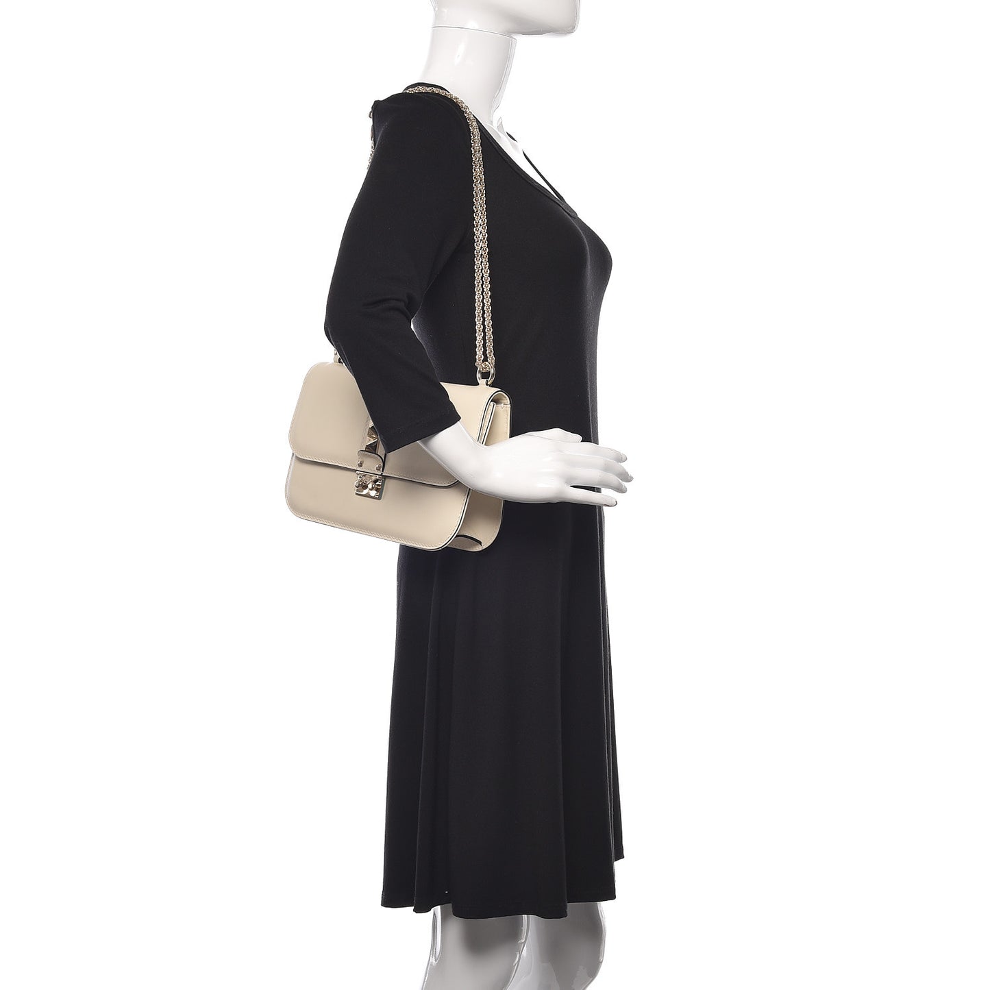 Vitello Medium Glam Lock Rockstud Flap Light Ivory