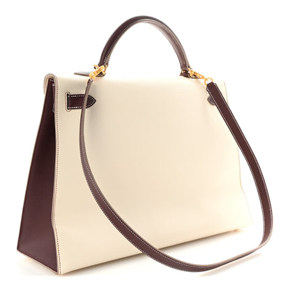 Hermes Epsom Bi-Color Horseshoe Kelly Sellier 40 Craie Rouge Sellier 3 of 10