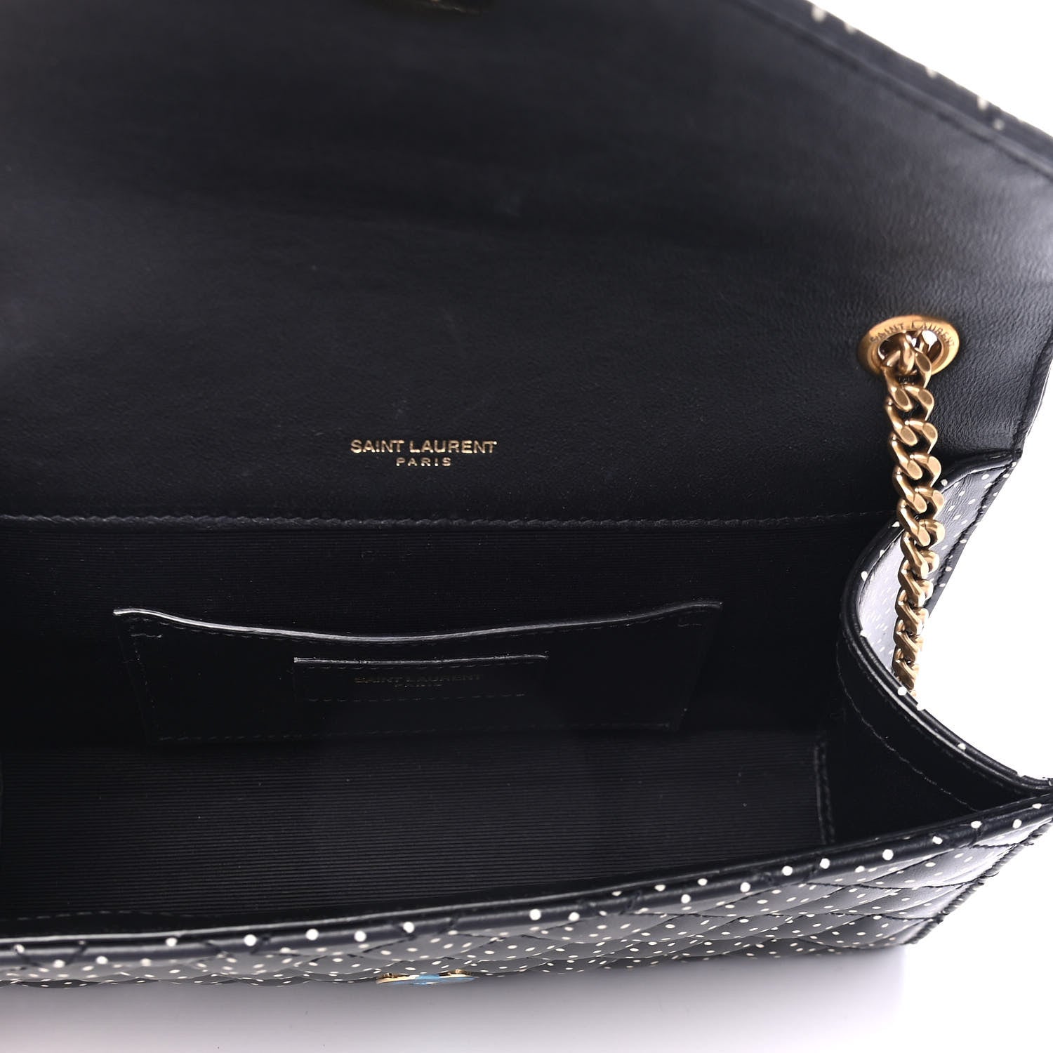 Saint Laurent Grain De Poudre Textured Mixed Matelasse Triquilt Small Monogram Pin Dot Print Satchel Black 4 of 4