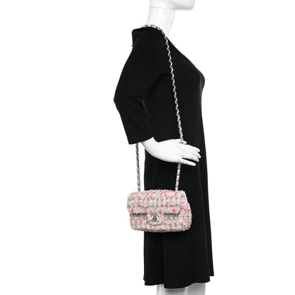 Chanel Tweed Quilted Mini Rectangular Flap Light Pink Silver Blue 2 of 10