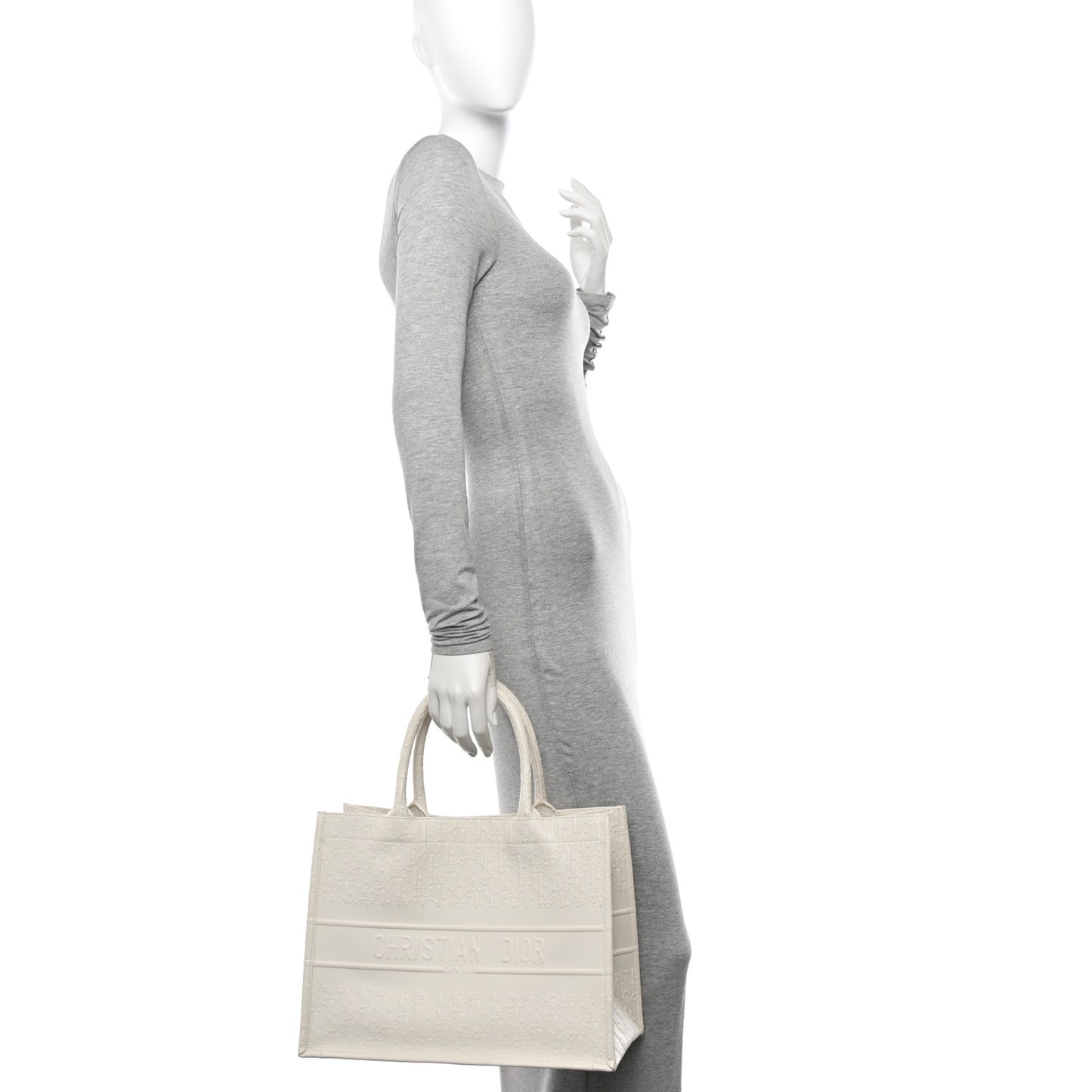 Oblique Calfskin Embossed Medium Book Tote Ivory