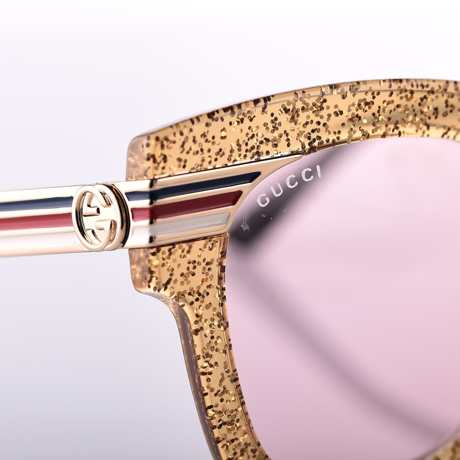 Gucci Acetate Square Frame Web Glitter GG0281S Sunglasses Gold 7 of 9