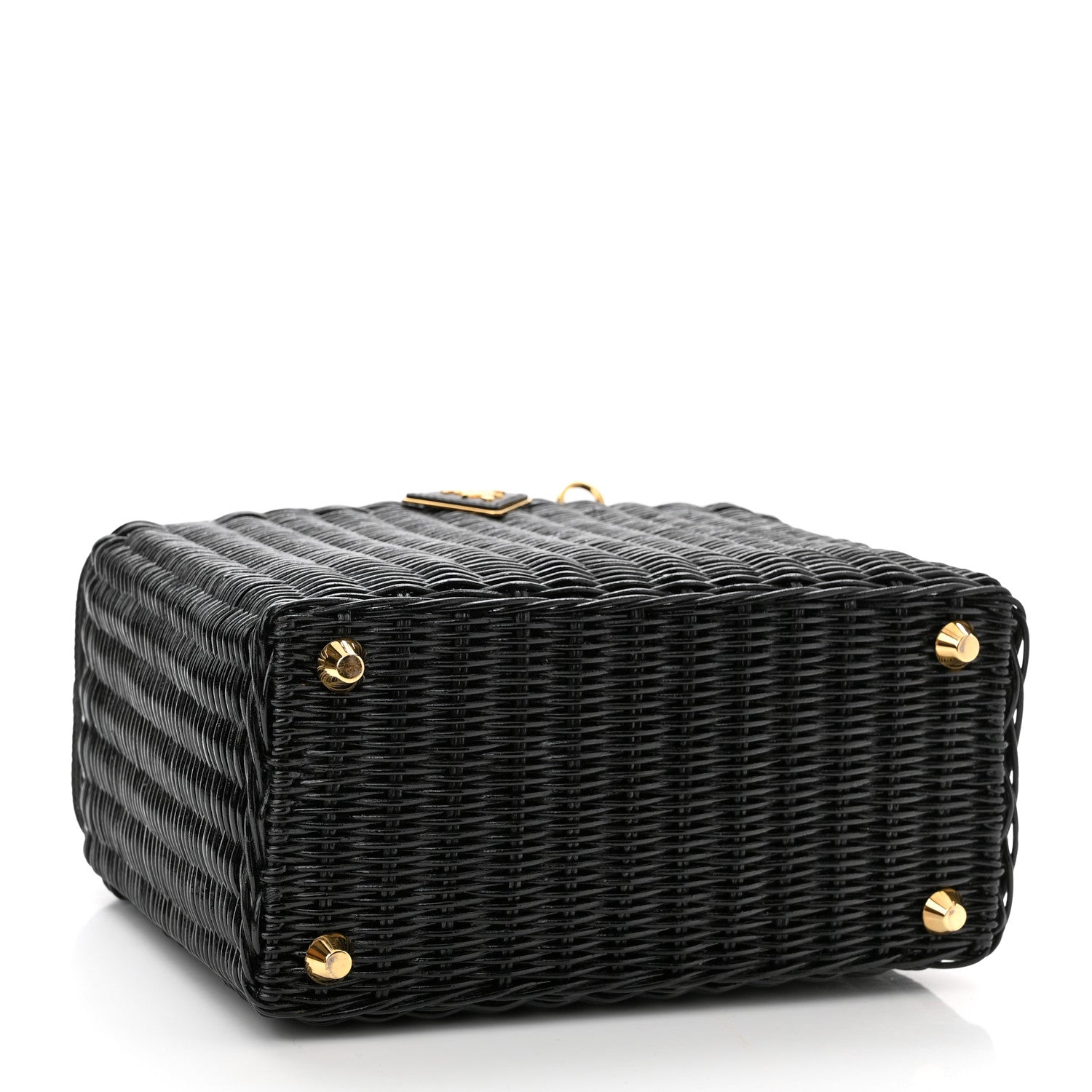 Prada Wicker Canvas Shoulder Bag Black 3 of 10
