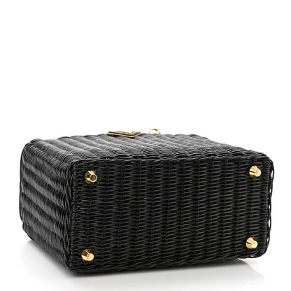 Prada Wicker Canvas Shoulder Bag Black 3 of 10