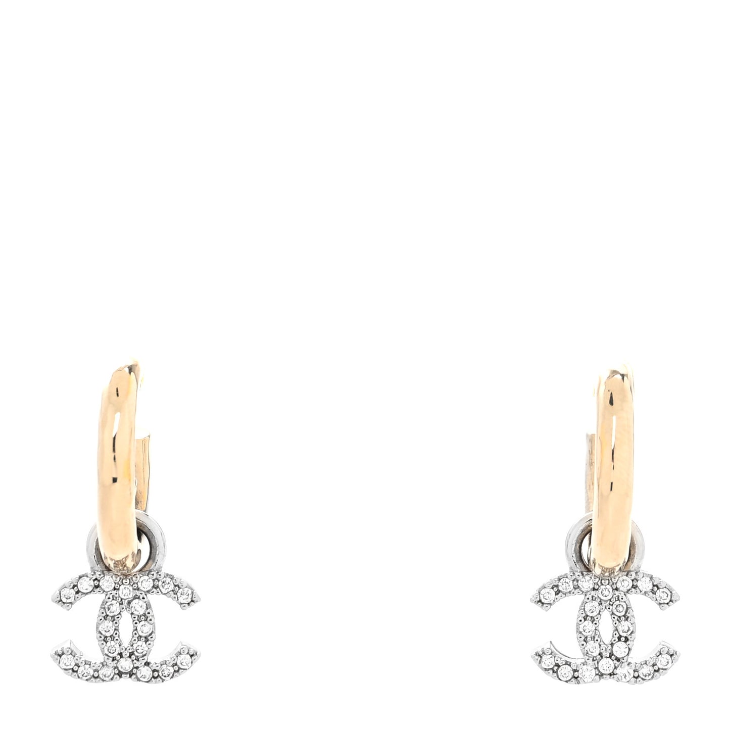 Metal Crystal CC Hoop Drop Earrings Gold