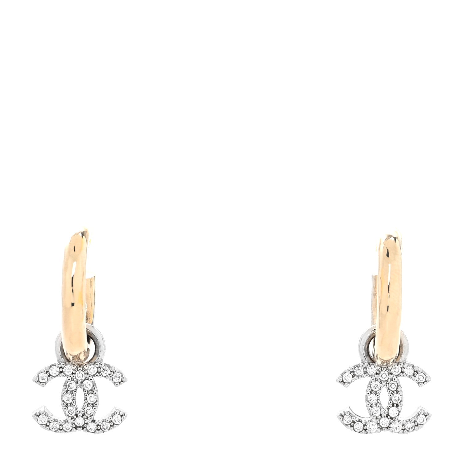 Chanel Metal Crystal CC Hoop Drop Earrings Gold 1 of 4