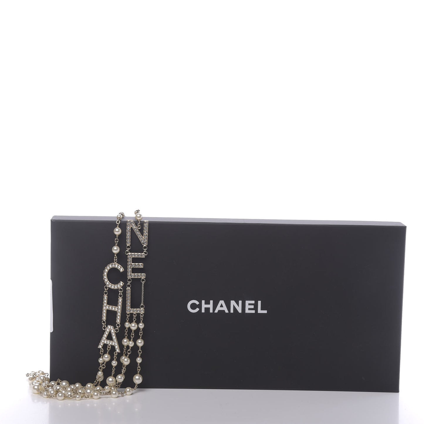 Pearl Crystal Cha-Nel Logo Necklace Gold
