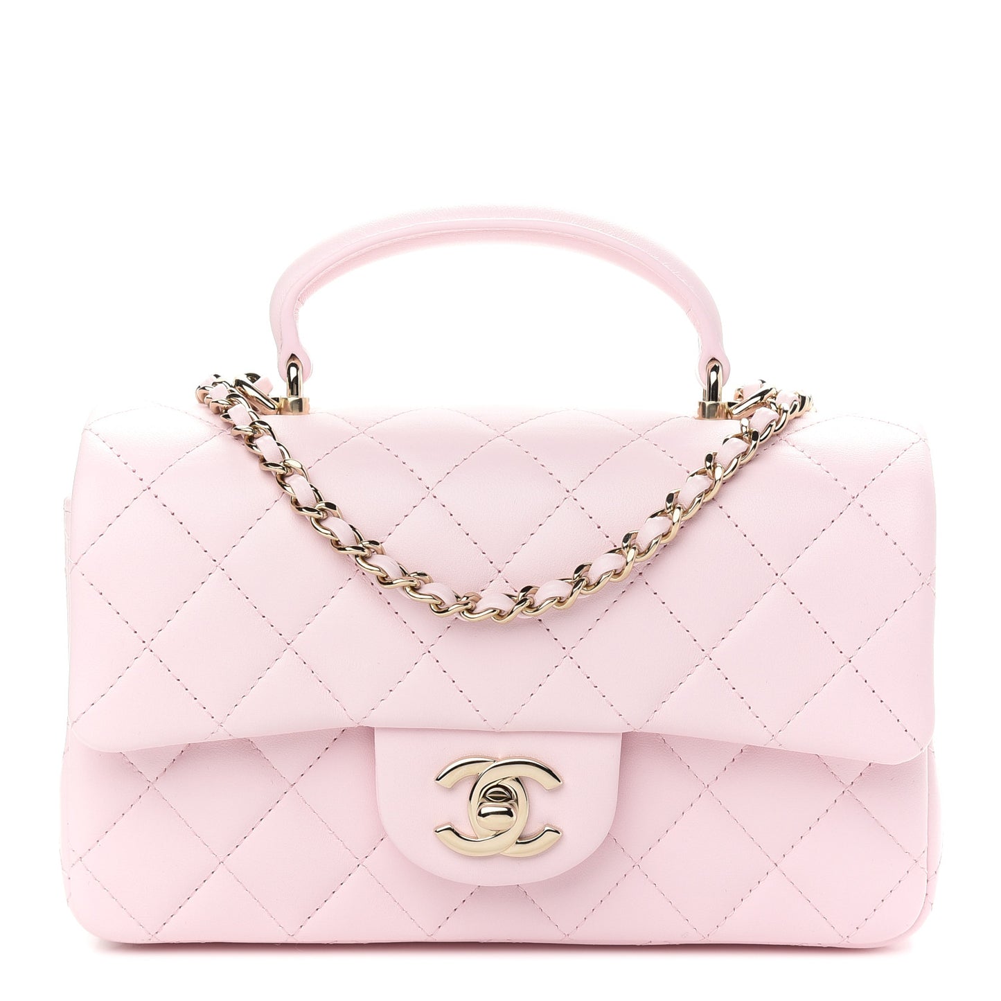 Lambskin Quilted Mini Top Handle Rectangular Flap Light Pink