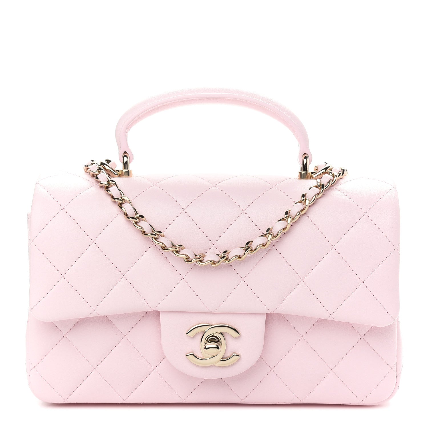 Chanel Lambskin Quilted Mini Top Handle Rectangular Flap Light Pink 1 of 9