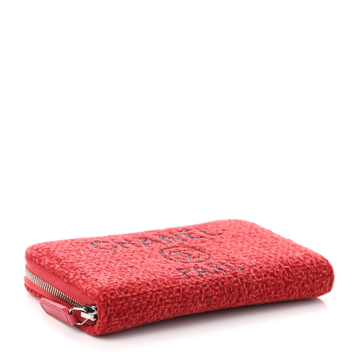 Lurex Boucle Deauville Medium Zip Around Wallet Red