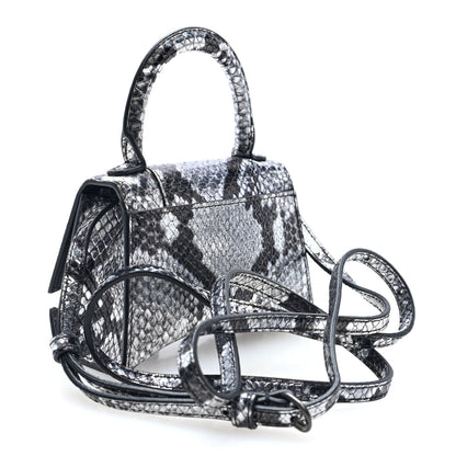 Balenciaga Shiny Calfskin Snakeskin Effect Hourglass Top Handle Bag Mini Silver Black 2 of 9