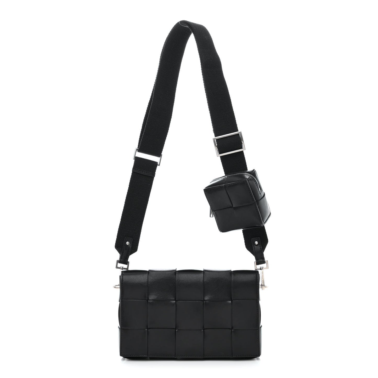 Calfskin Maxi Intreccio Cassette With Strap Bag Black