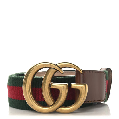 Gucci Nylon Calfskin Double G Web 40mm Belt 85 34 Green Red Cuir 1 of 6