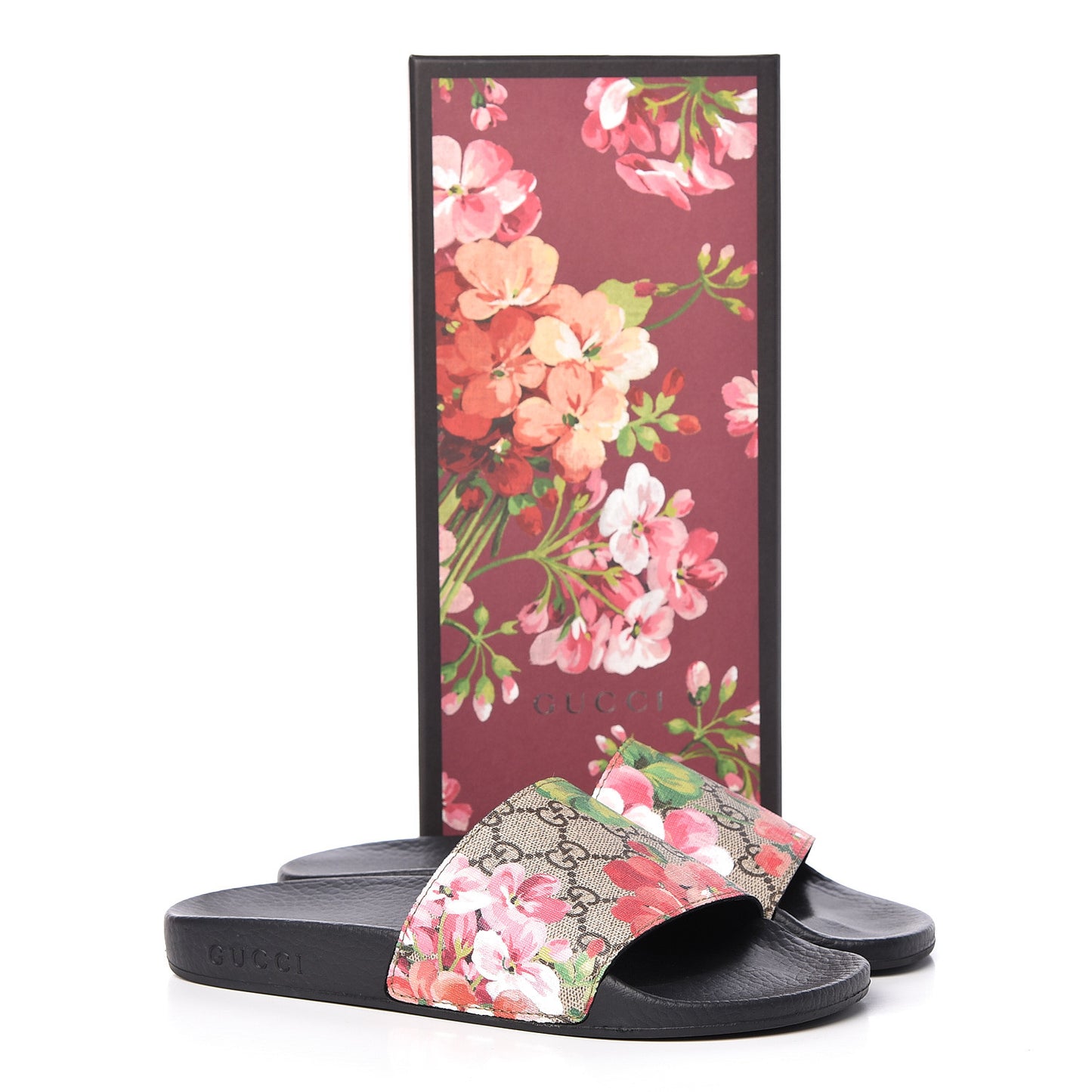 GG Supreme Monogram Blooms Slide Sandals 37 Beige Multicolor