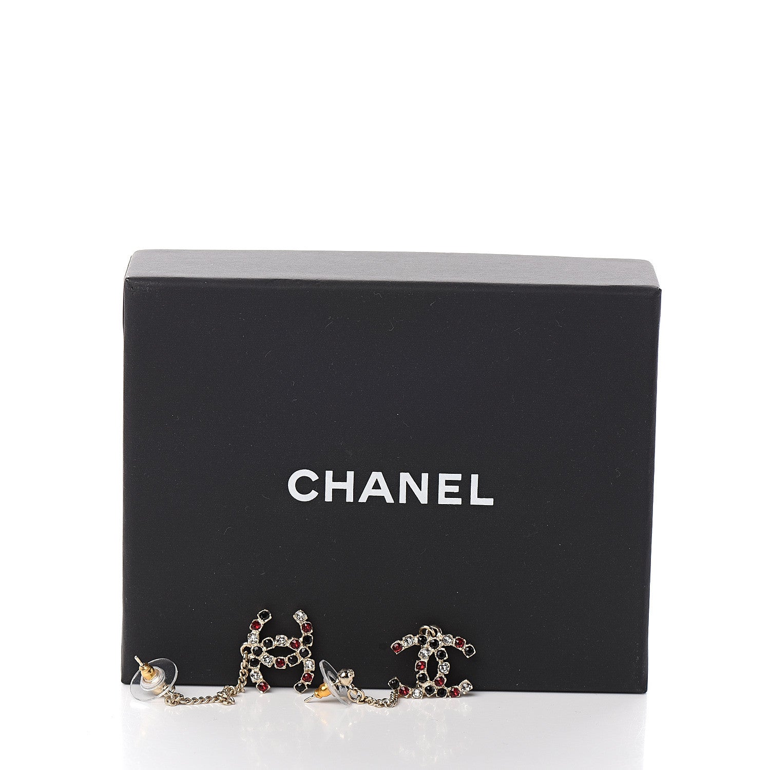Chanel Crystal CC Drop Earrings Red Gold 4 of 4