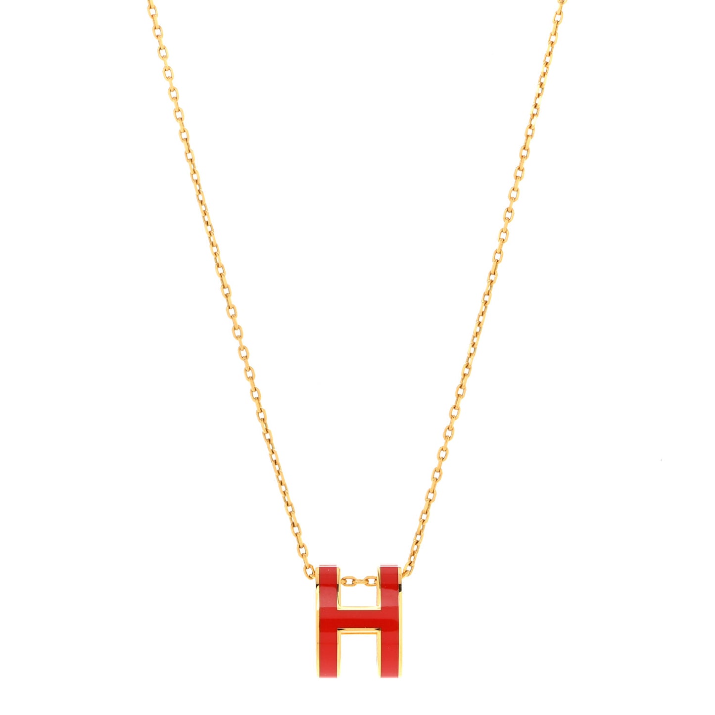 Lacquered Gold Pop H Pendant Necklace Rouge Vif
