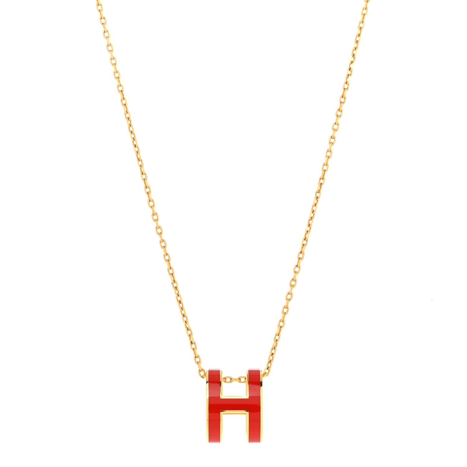 Hermes Lacquered Gold Pop H Pendant Necklace Rouge Vif 1 of 8