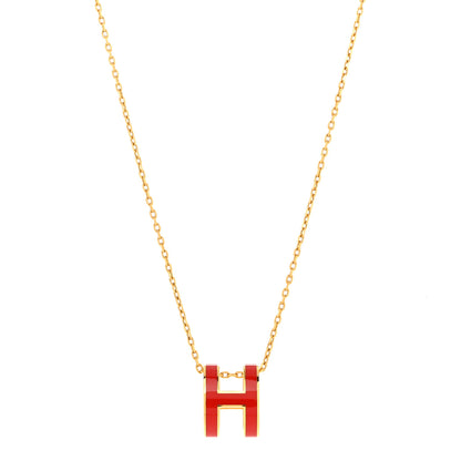 Hermes Lacquered Gold Pop H Pendant Necklace Rouge Vif 1 of 8