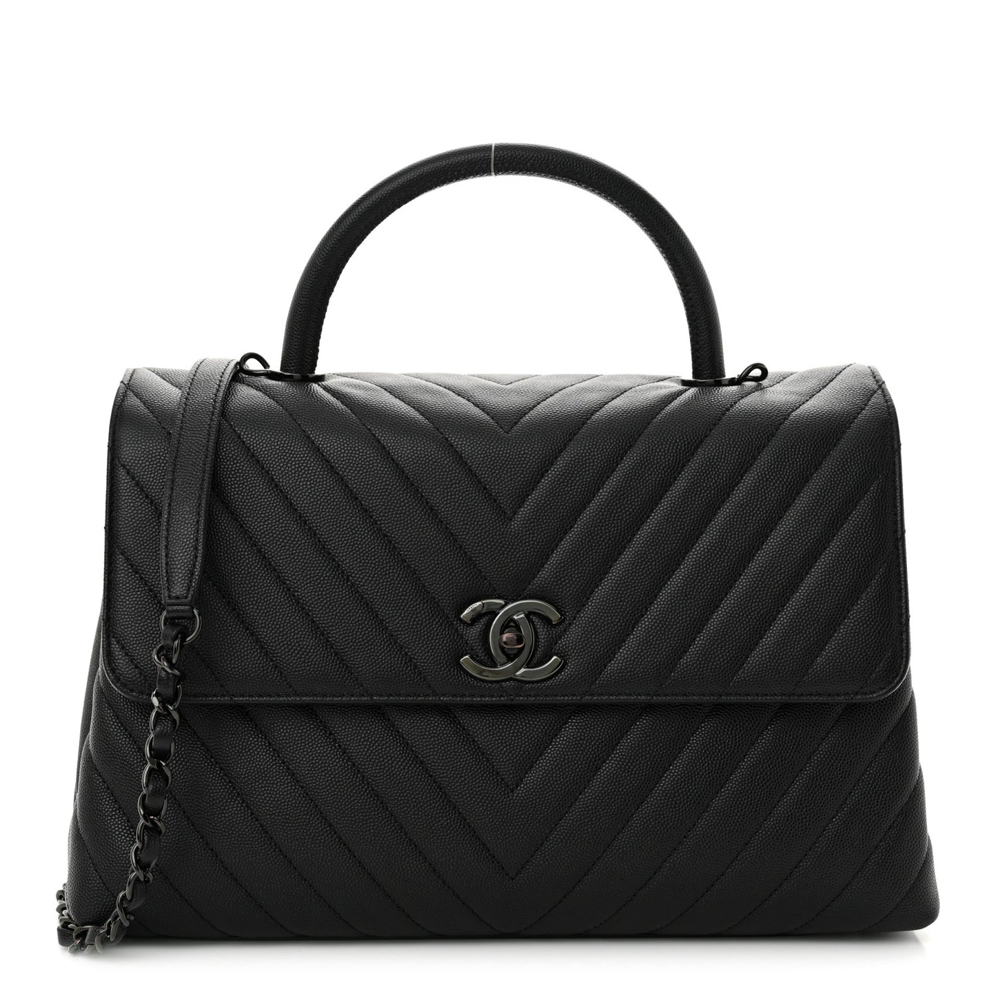 Caviar Chevron Quilted Medium Coco Handle Flap So Black