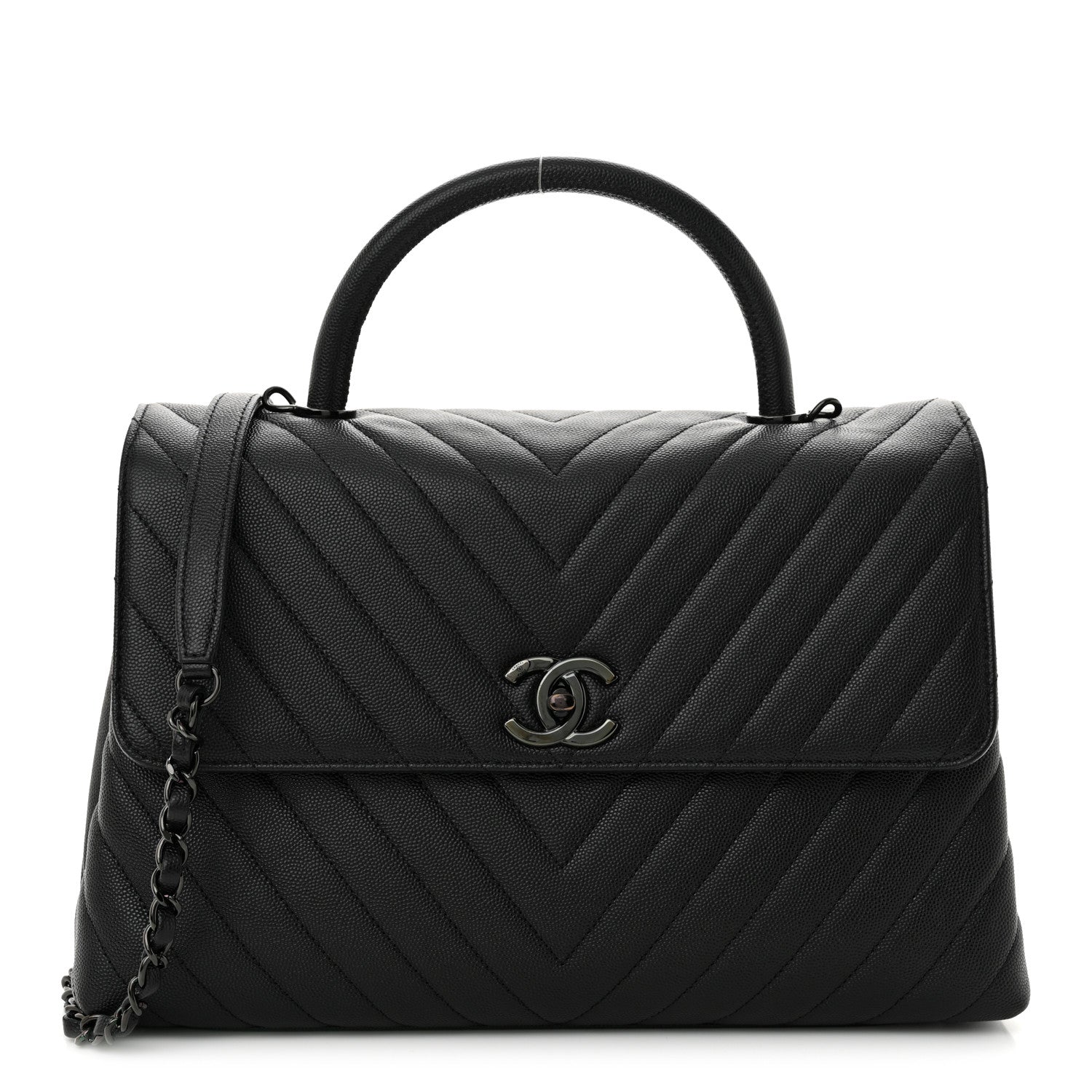 Chanel Caviar Chevron Quilted Medium Coco Handle Flap So Black 1 of 10