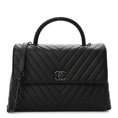 Chanel Caviar Chevron Quilted Medium Coco Handle Flap So Black 1 of 10