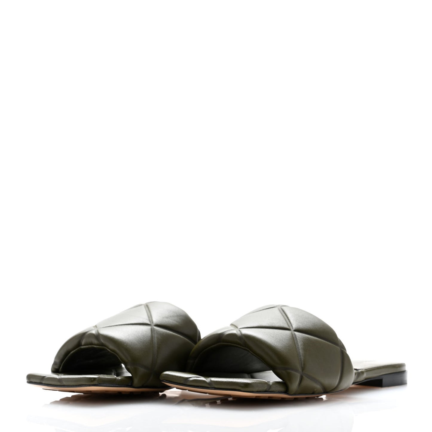 Nappa Quilted Rubber Lido Flat Sandals 37.5 Khaki