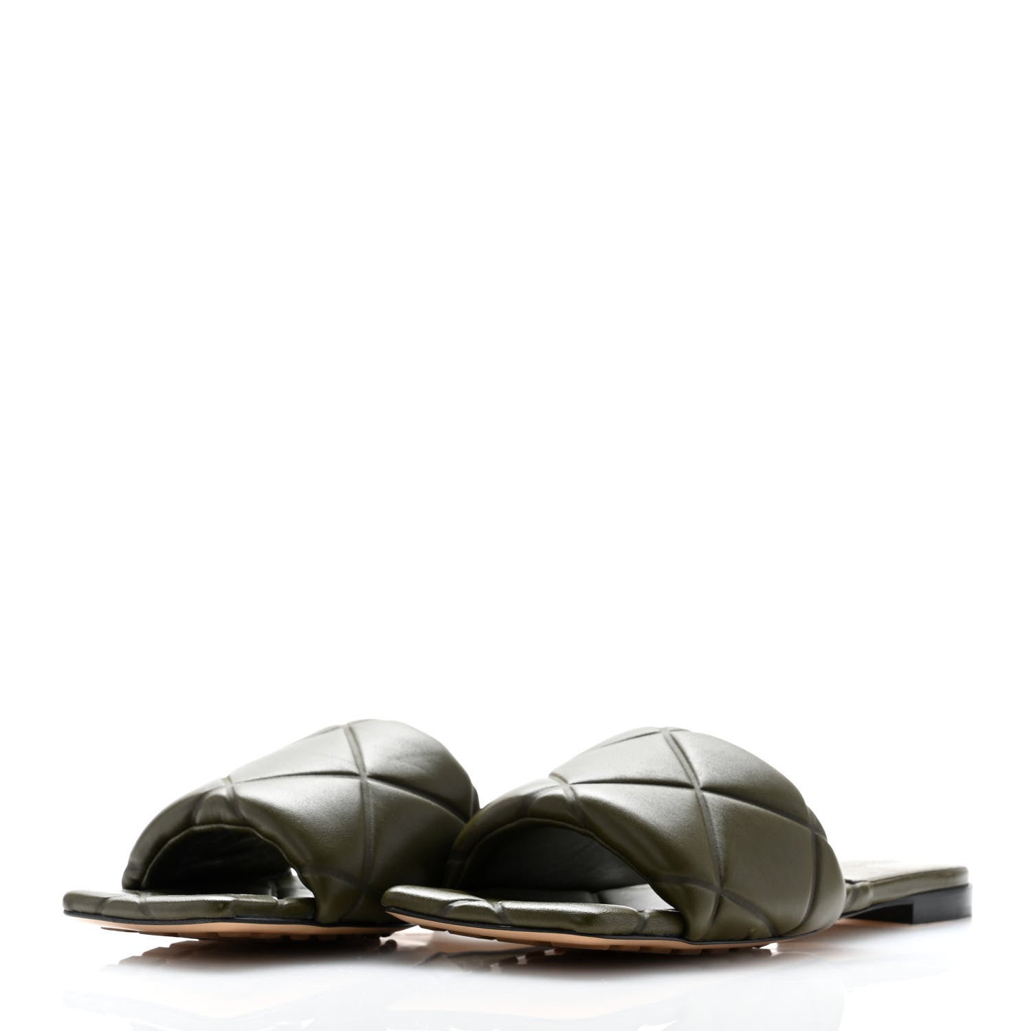 Bottega Veneta Nappa Quilted Rubber Lido Flat Sandals 37.5 Khaki 3 of 8