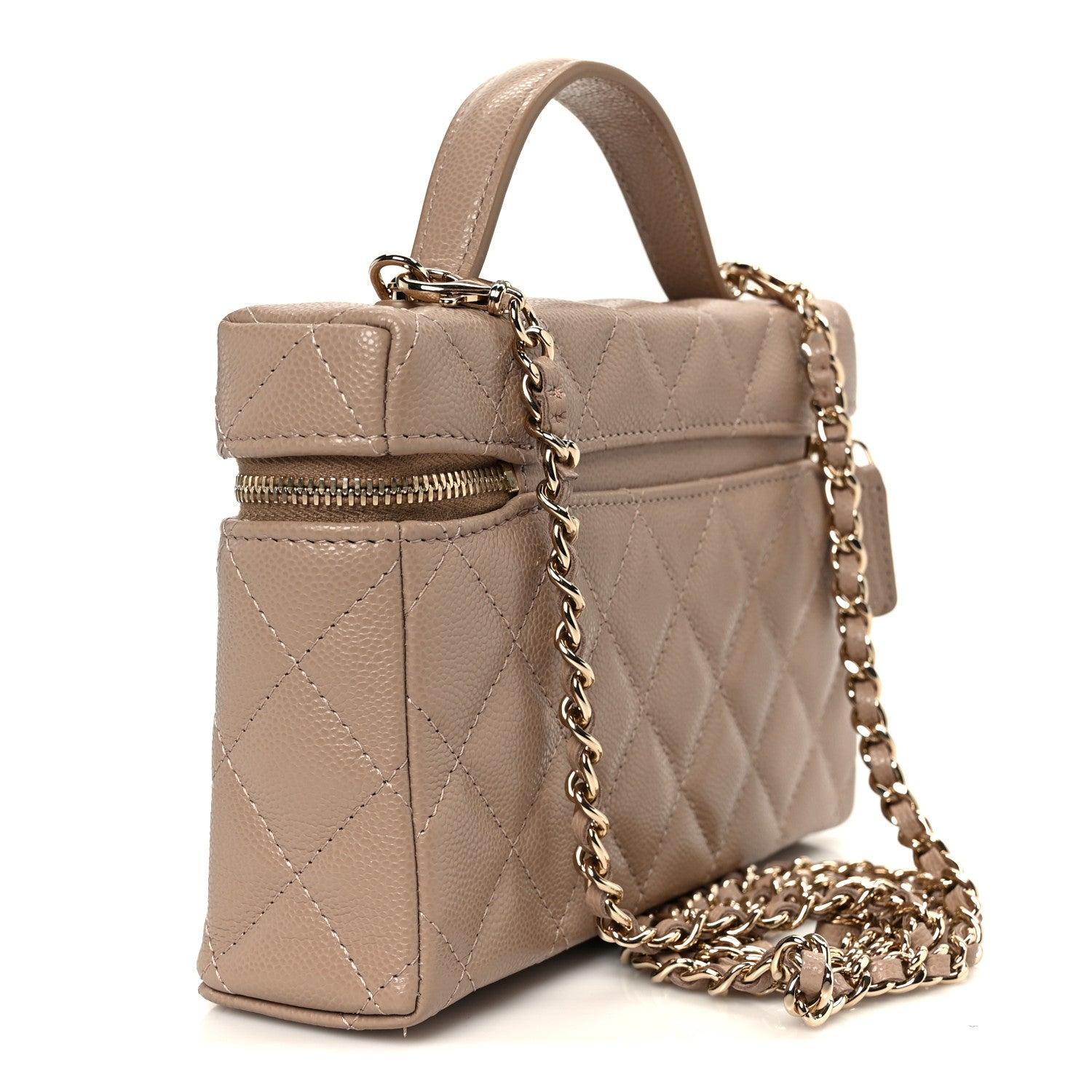 Chanel Caviar Quilted Top Handle Slim Vanity With Chain Dark Beige 3 of 11