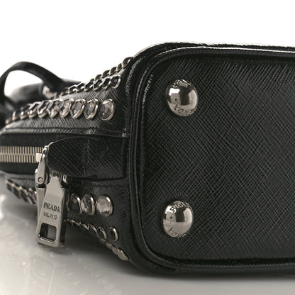 Prada Saffiano Vernice Crystal Studded Mini Promenade Tote Black 7 of 9