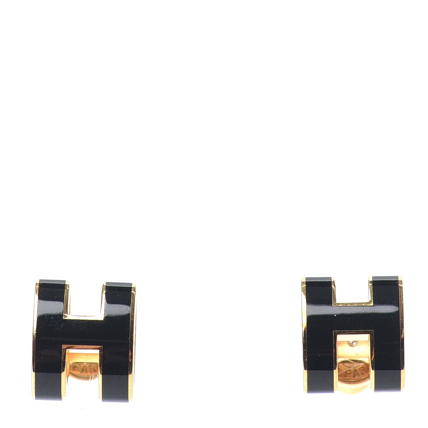 Gold Lacquered Pop H Earrings Black