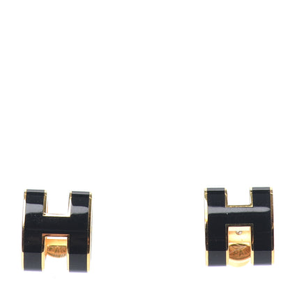 Hermes Gold Lacquered Pop H Earrings Black 1 of 3