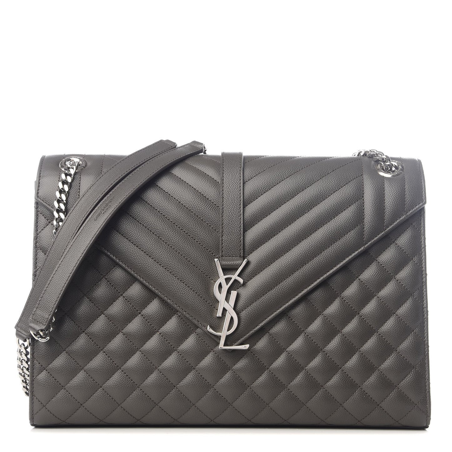 Grain De Poudre Textured Mixed Matelasse Large Triquilt Monogram Satchel Earth