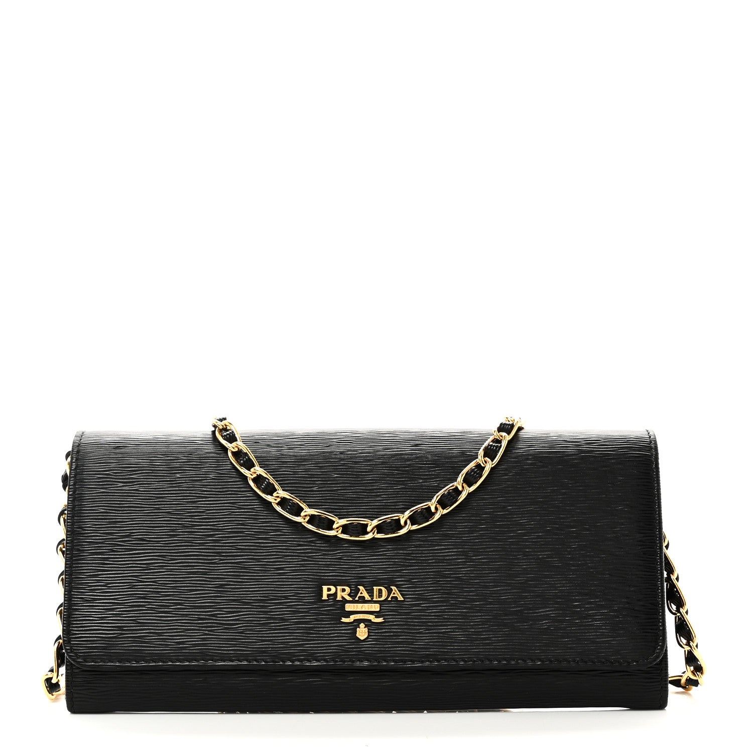 Prada Vitello Move Metal Oro Chain Wallet Black 1 of 10