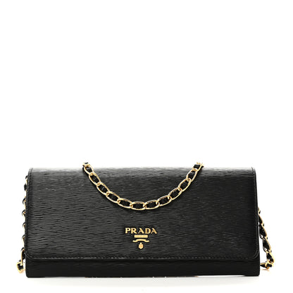 Prada Vitello Move Metal Oro Chain Wallet Black 1 of 10