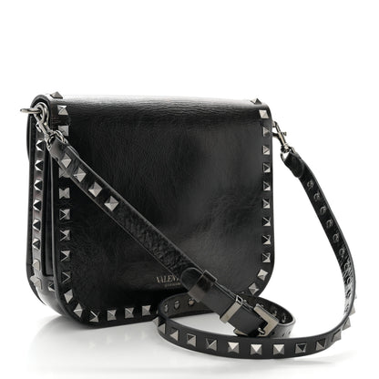 Valentino Garavani Craquele Calfskin Rockstud Shoulder Flap Messenger Bag Black 3 of 11