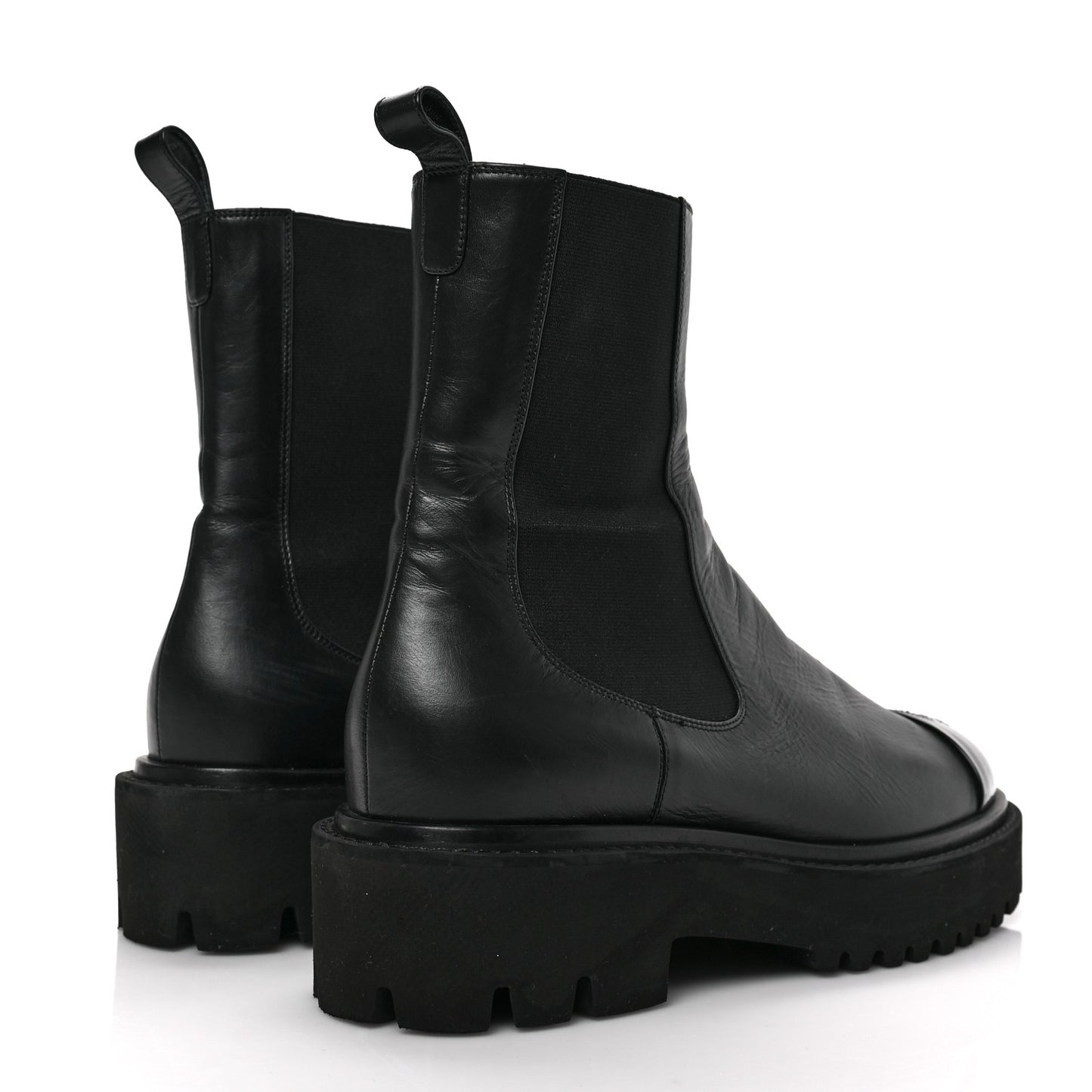 Crumpled Calfskin Patent Cap Toe Short Boots 39 Black