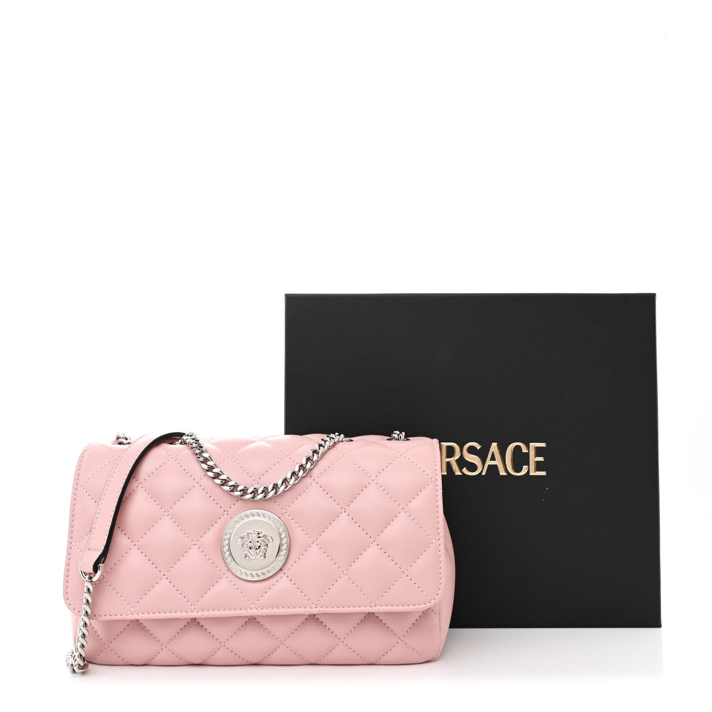 Nappa Quilted Medusa Chain Crossbody Light Pink