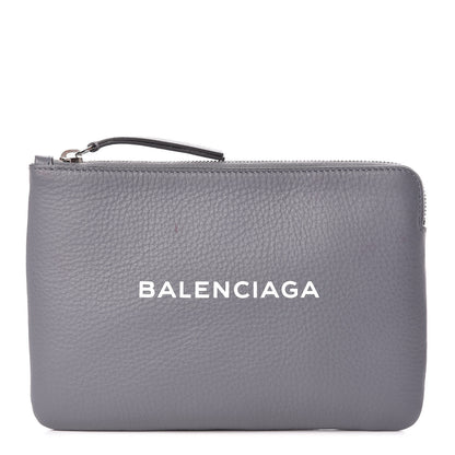 Balenciaga Calfskin Logo Medium Everyday Pouch Gris Perle Fonce White 1 of 9