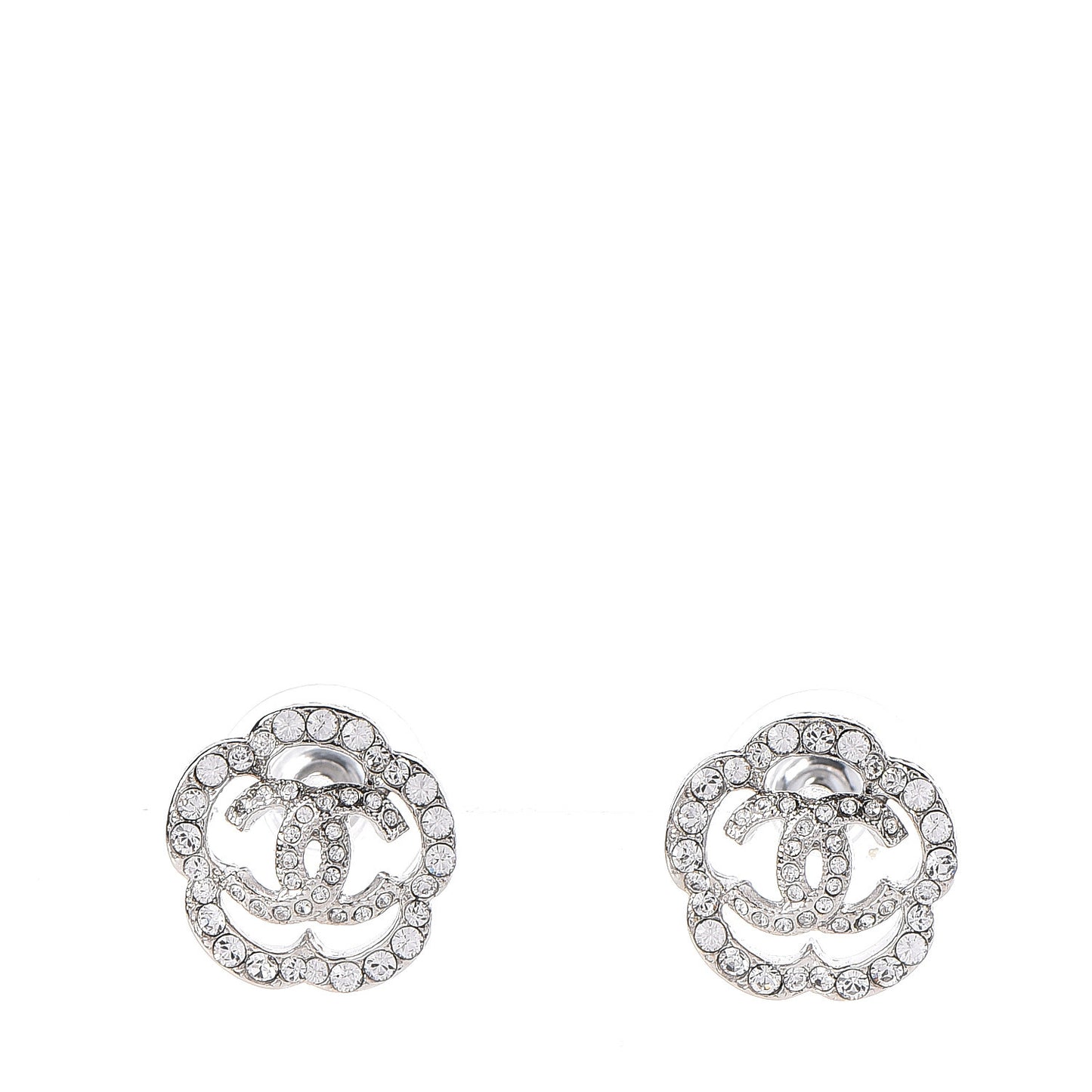 Crystal CC Camellia Earrings Silver