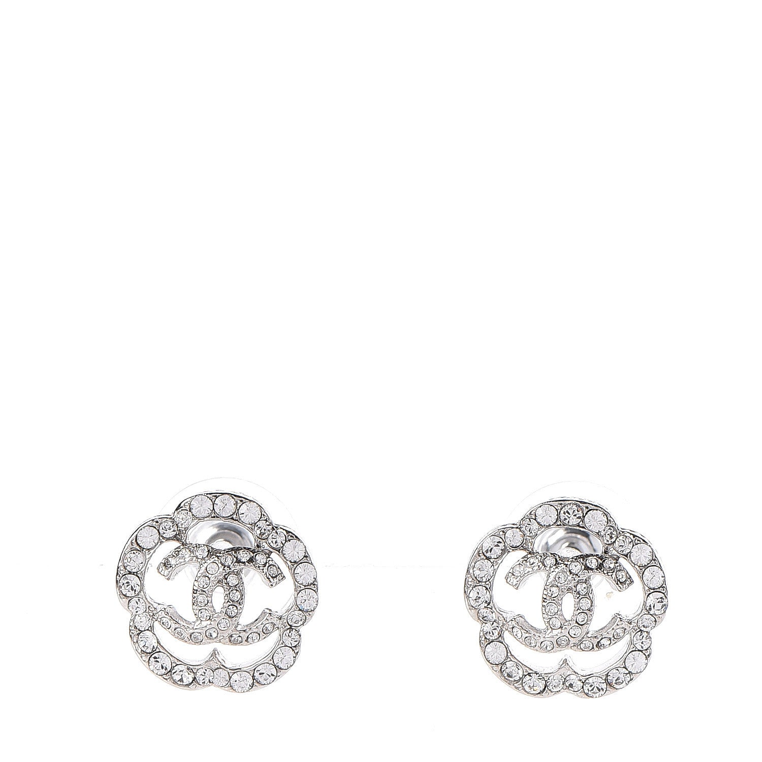 Chanel Crystal CC Camellia Earrings Silver 1 of 5