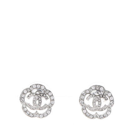 Chanel Crystal CC Camellia Earrings Silver 1 of 5