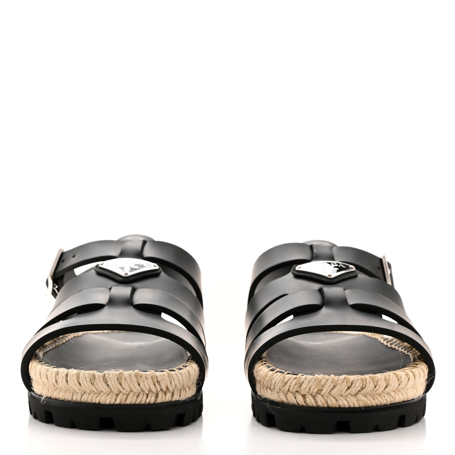 Prada Vitello Soft Rope Metal Triangle Cage Sandals 38 Black 2 of 10