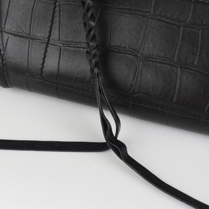 Celine Crocodile Embossed Calfskin Medium Phantom Luggage Black 6 of 8