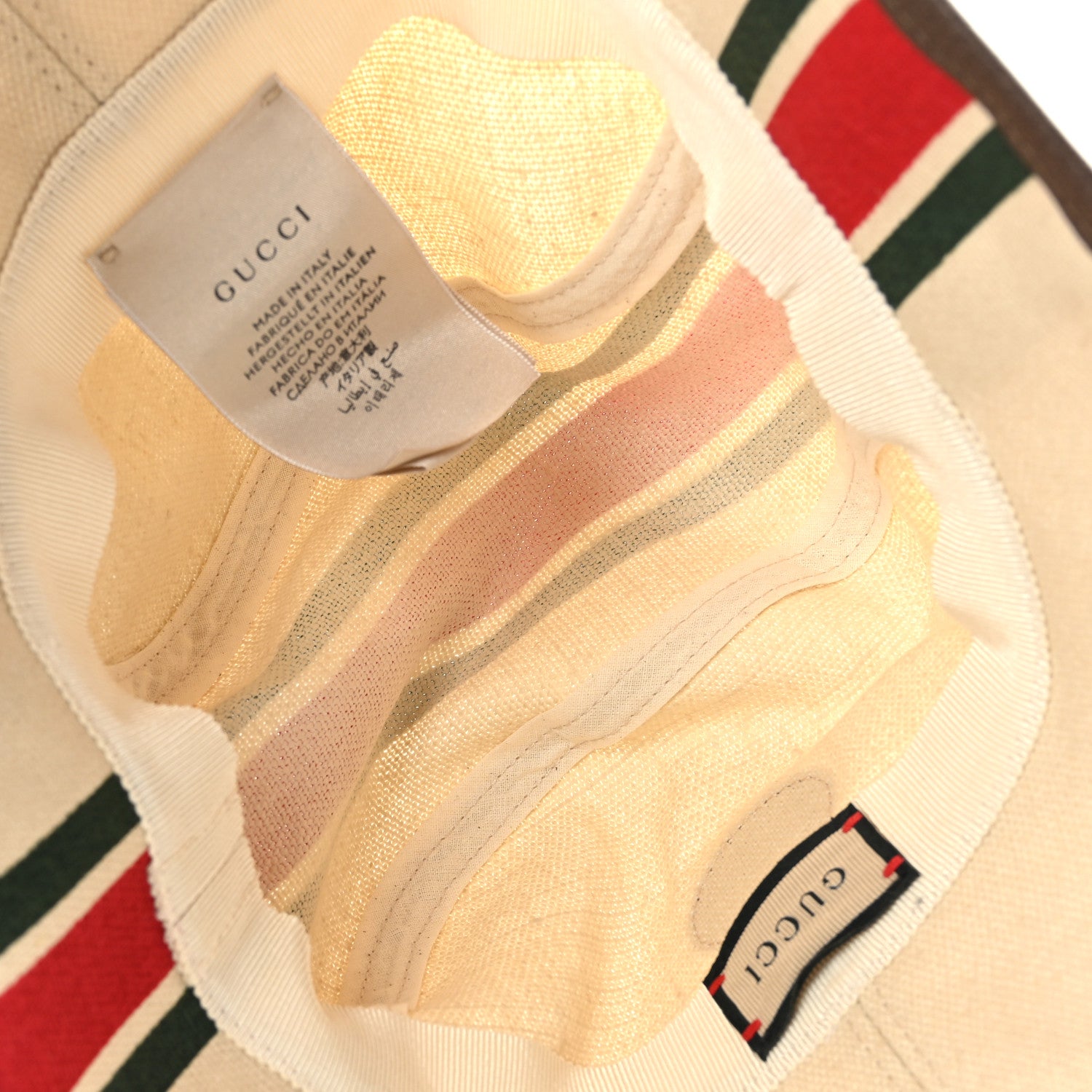 Gucci Heavy Linen Canvas Textured Dollar Calfskin Web Fedora Heavy Hat S Light Beige Green 6 of 8