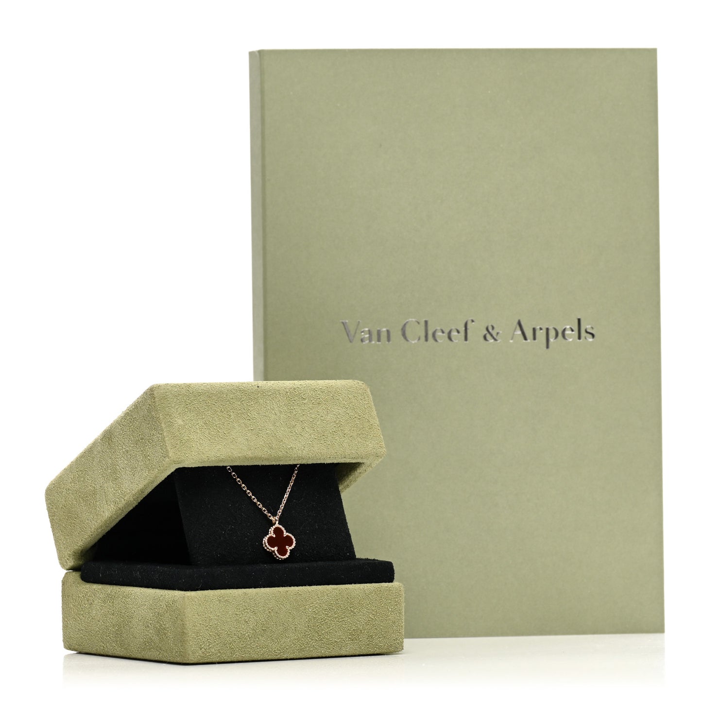 18K Rose Gold Carnelian Sweet Alhambra Pendant Necklace