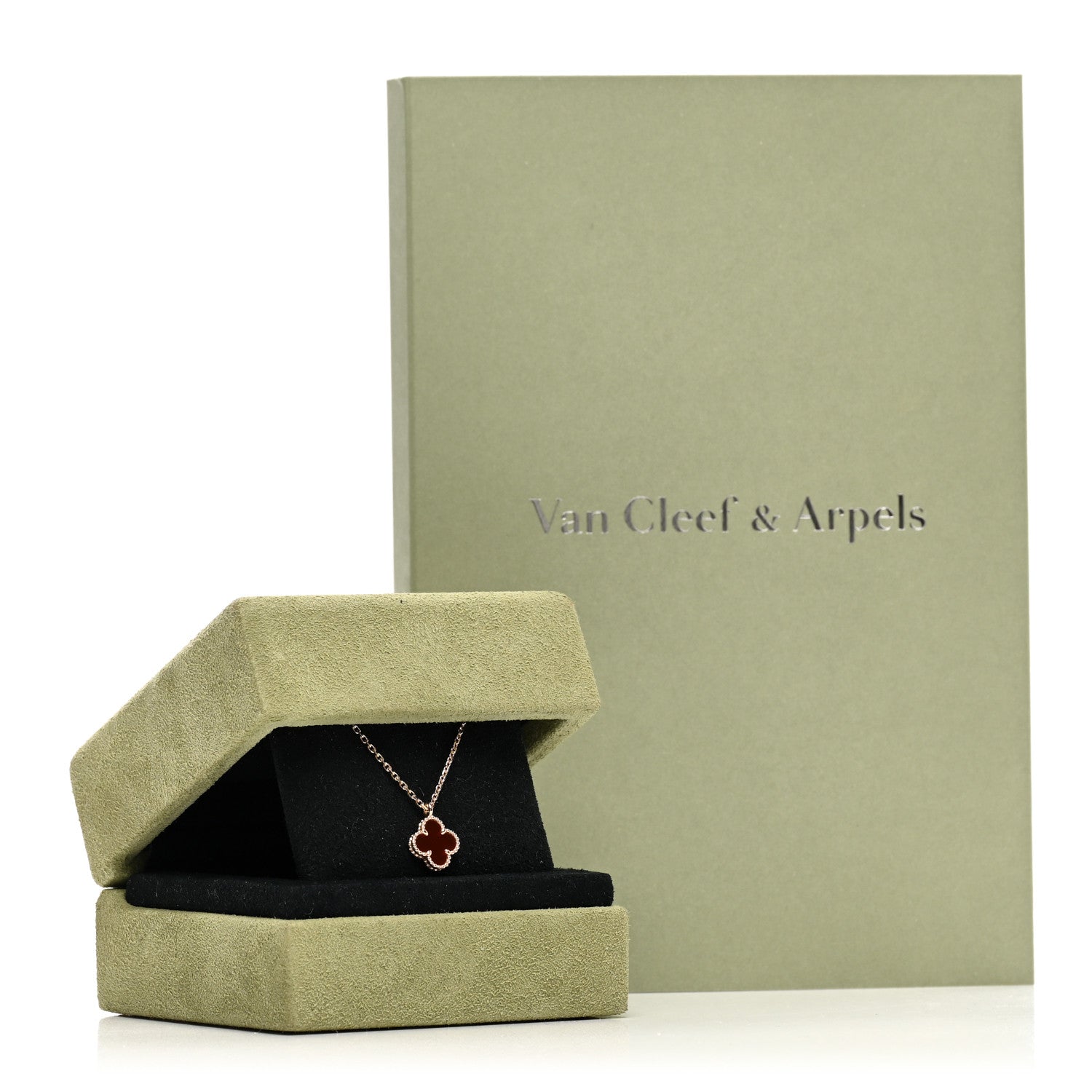 Van Cleef & Arpels 18K Rose Gold Carnelian Sweet Alhambra Pendant Necklace 5 of 5
